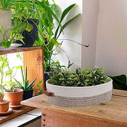 Oradrem Woven Storage Basket for Toilet Tank Top Farmhouse Home Decor Organizing Basket for Bathroom Table and Counter 13""x5.9""x4"" Apricot Stitching White - Image 4